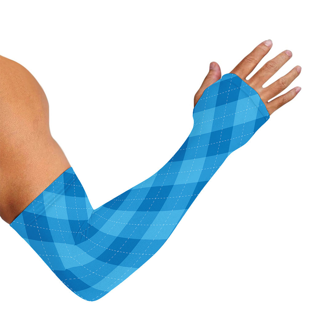 Ocean Blue Argyle Pattern Print Sun Protection Arm Sleeves