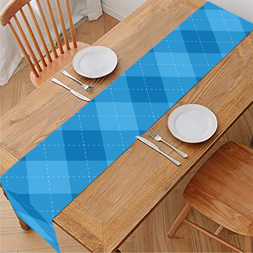 Ocean Blue Argyle Pattern Print Table Runner