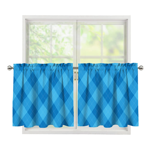 Ocean Blue Argyle Pattern Print Tier Curtains