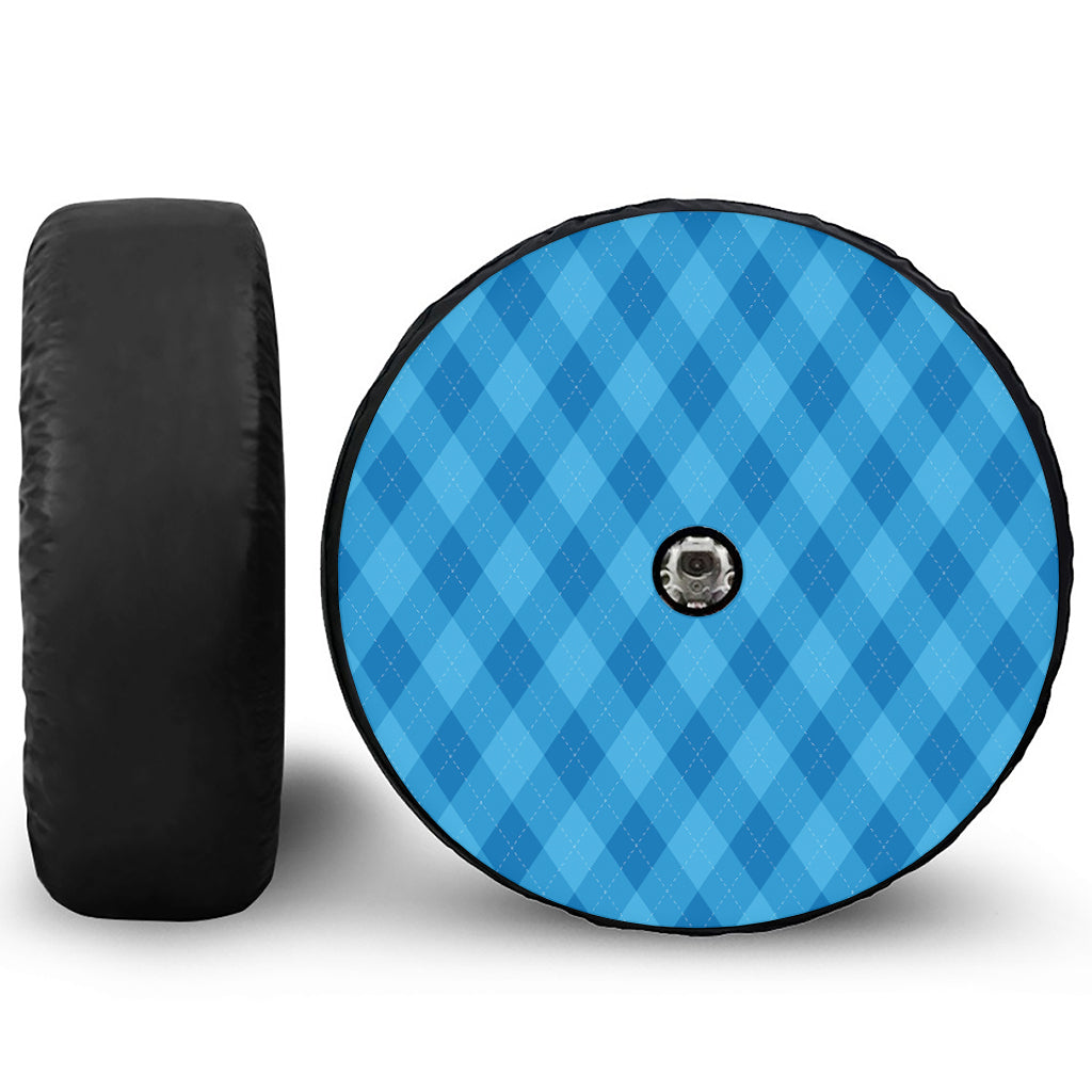 Ocean Blue Argyle Pattern Print Tire Cover With Camera Hole