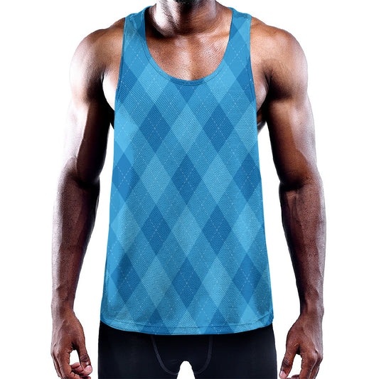 Ocean Blue Argyle Pattern Print Training Tank Top