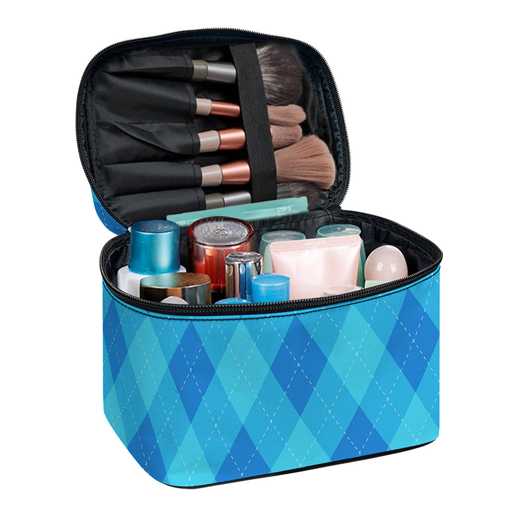Ocean Blue Argyle Pattern Print Travel Makeup Bag