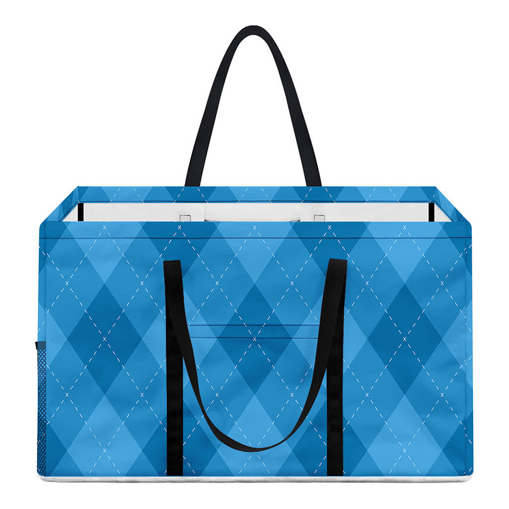 Ocean Blue Argyle Pattern Print Utility Tote Bag