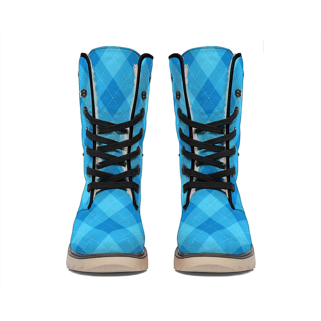 Ocean Blue Argyle Pattern Print Winter Boots