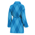 Ocean Blue Argyle Pattern Print Women's Bathrobe