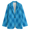 Ocean Blue Argyle Pattern Print Women's Blazer