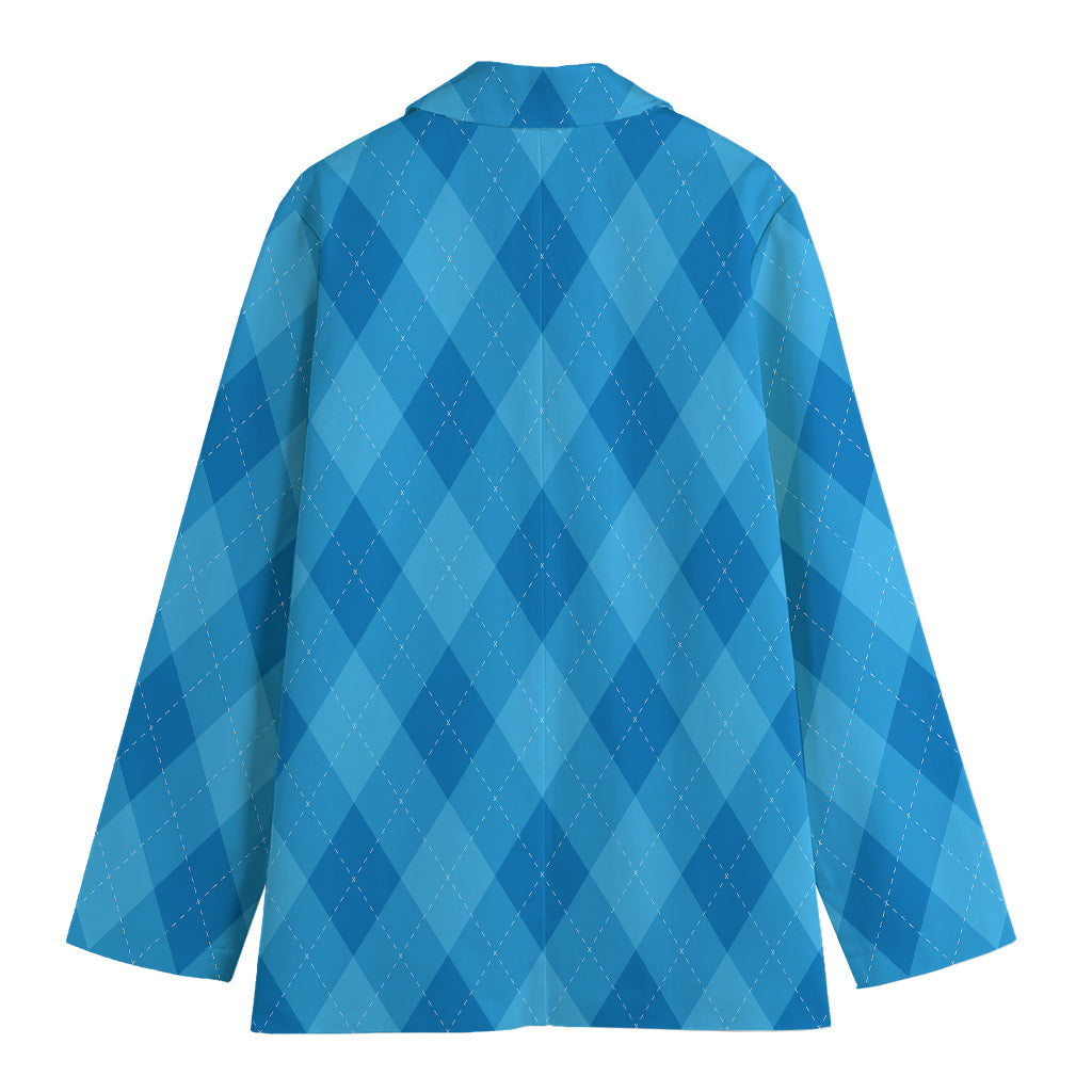 Ocean Blue Argyle Pattern Print Women's Blazer