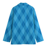 Ocean Blue Argyle Pattern Print Women's Blazer