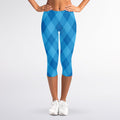 Ocean Blue Argyle Pattern Print Women's Capri Leggings