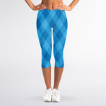 Ocean Blue Argyle Pattern Print Women's Capri Leggings