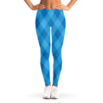 Ocean Blue Argyle Pattern Print Women's Leggings