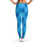 Ocean Blue Argyle Pattern Print Women's Leggings