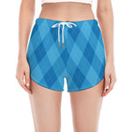 Ocean Blue Argyle Pattern Print Women's Split Running Shorts