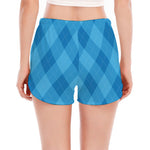 Ocean Blue Argyle Pattern Print Women's Split Running Shorts