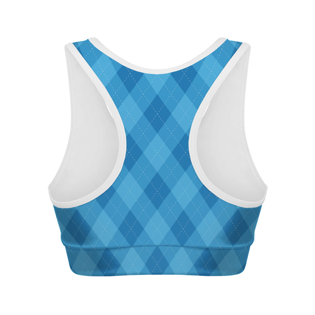 Ocean Blue Argyle Pattern Print Women's Sports Bra