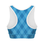 Ocean Blue Argyle Pattern Print Women's Sports Bra