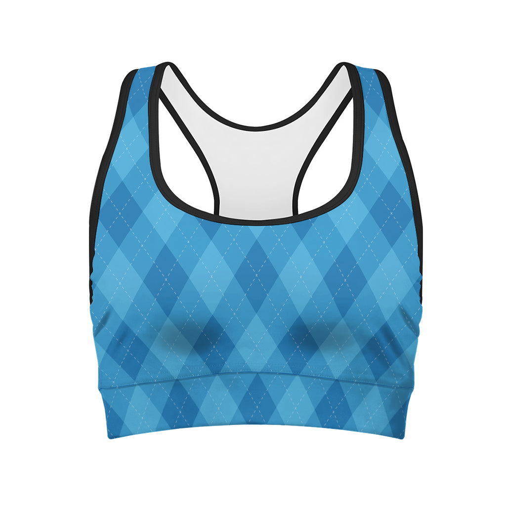 Ocean Blue Argyle Pattern Print Women's Sports Bra