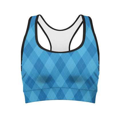 Ocean Blue Argyle Pattern Print Women's Sports Bra