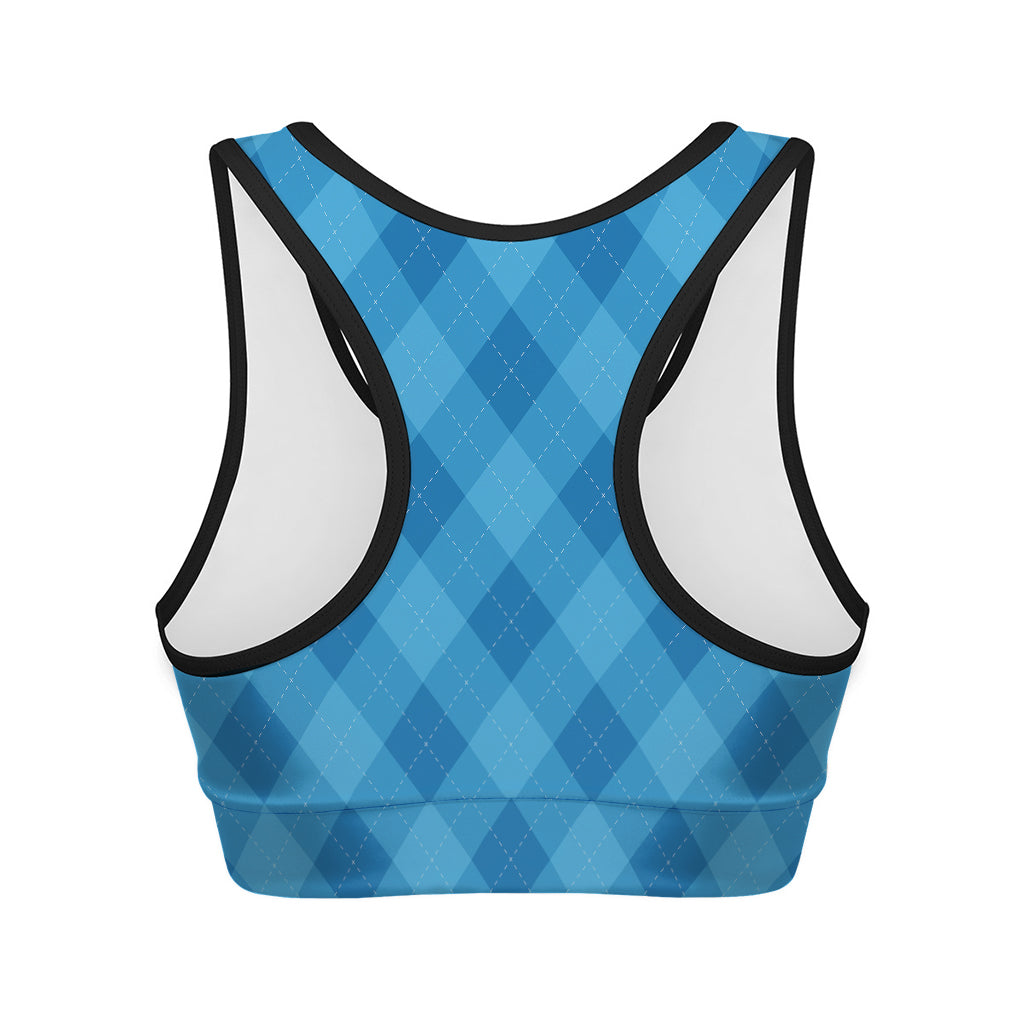 Ocean Blue Argyle Pattern Print Women's Sports Bra