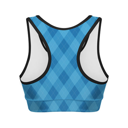 Ocean Blue Argyle Pattern Print Women's Sports Bra
