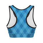 Ocean Blue Argyle Pattern Print Women's Sports Bra