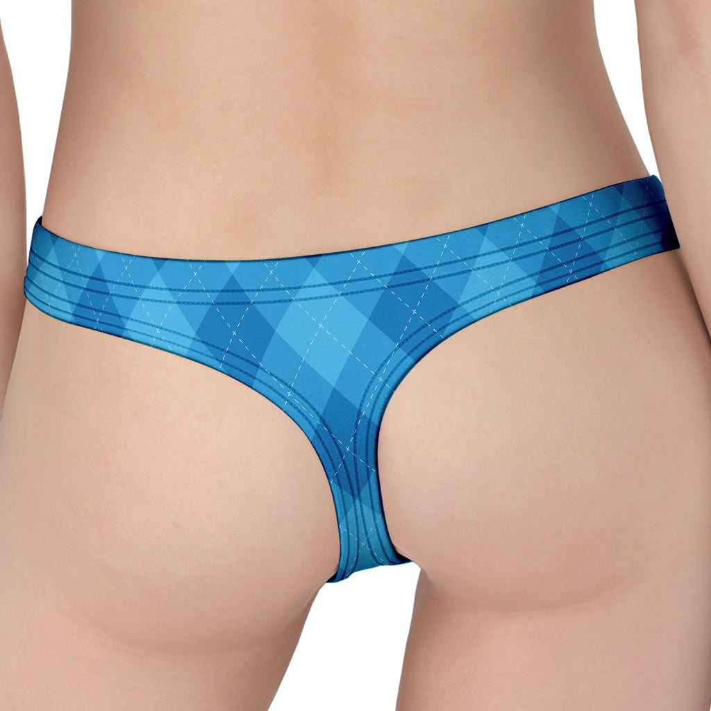 Ocean Blue Argyle Pattern Print Women's Thong