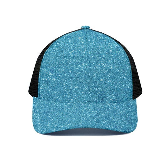 Ocean Blue Glitter Artwork Print (NOT Real Glitter) Black Mesh Trucker Cap