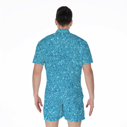 Ocean Blue Glitter Artwork Print (NOT Real Glitter) Men's Rompers