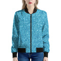 Ocean Blue (NOT Real) Glitter Print Women's Bomber Jacket