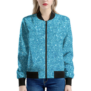 Ocean Blue Glitter Artwork Print (NOT Real Glitter) Women's Bomber Jacket