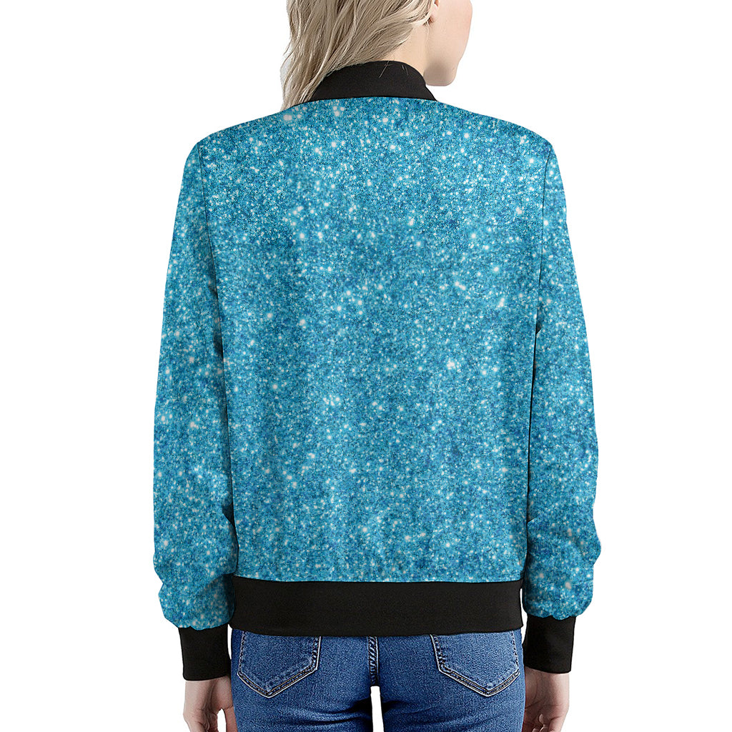 Ocean Blue Glitter Artwork Print (NOT Real Glitter) Women's Bomber Jacket