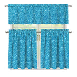Ocean Blue (NOT Real) Glitter Print 3 Piece Kitchen Curtains