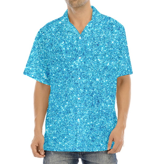 Ocean Blue (NOT Real) Glitter Print Aloha Shirt