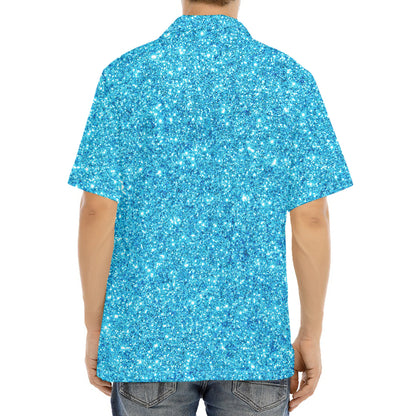 Ocean Blue (NOT Real) Glitter Print Aloha Shirt