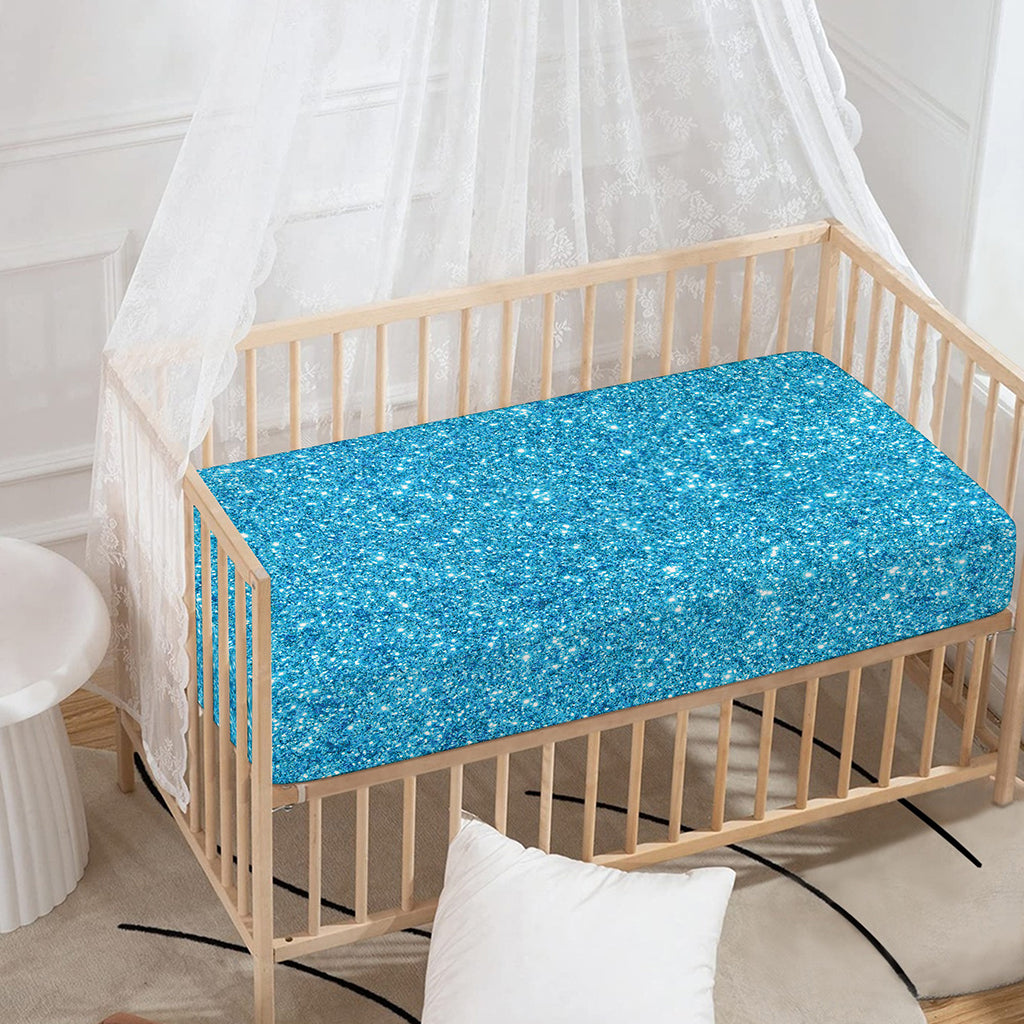 Ocean Blue (NOT Real) Glitter Print Baby Crib Sheet