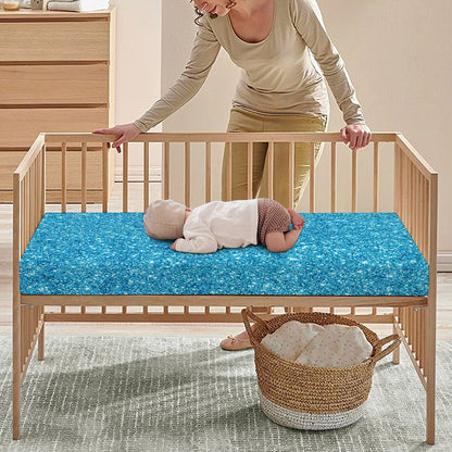 Ocean Blue (NOT Real) Glitter Print Baby Crib Sheet