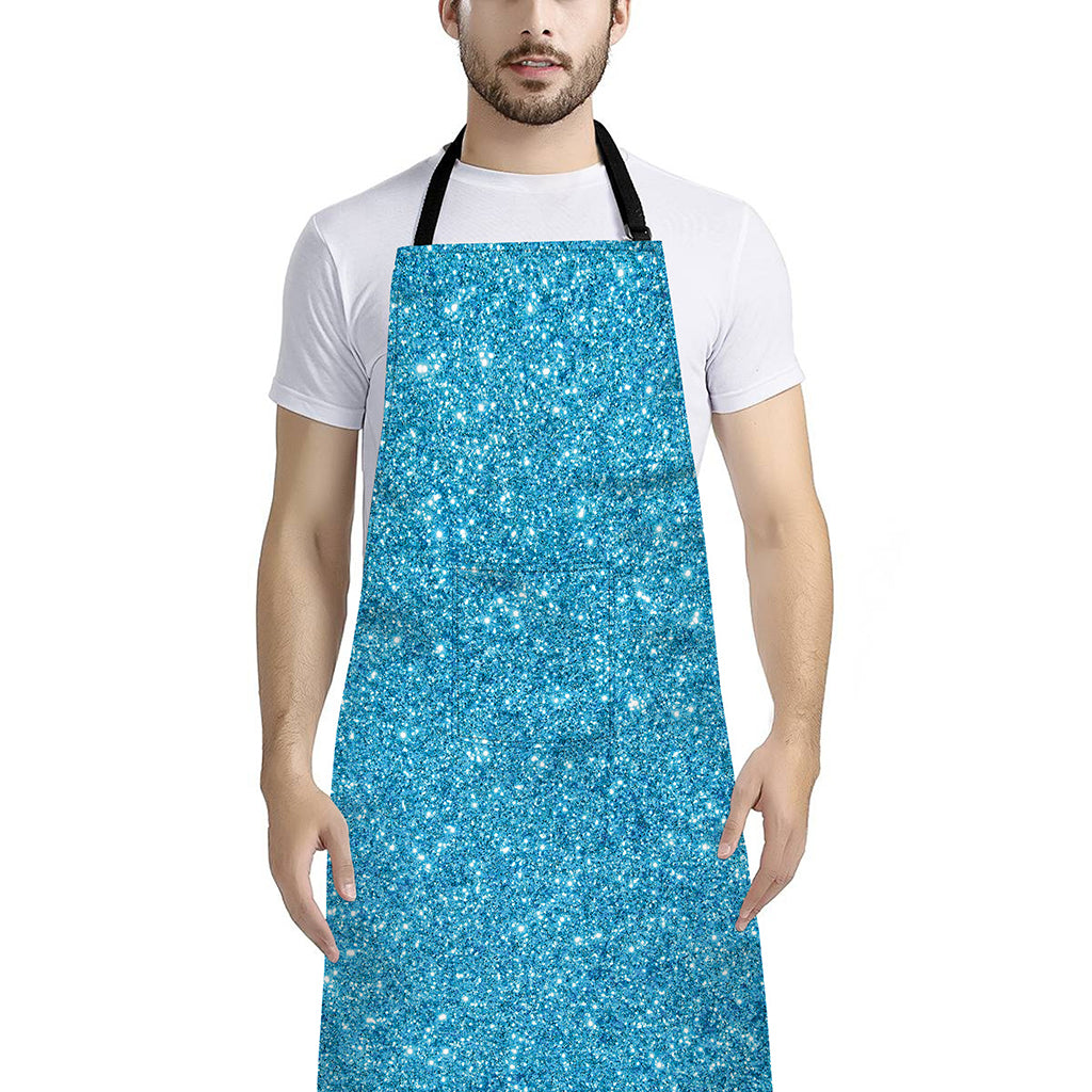 Ocean Blue (NOT Real) Glitter Print Bib Apron With Pocket