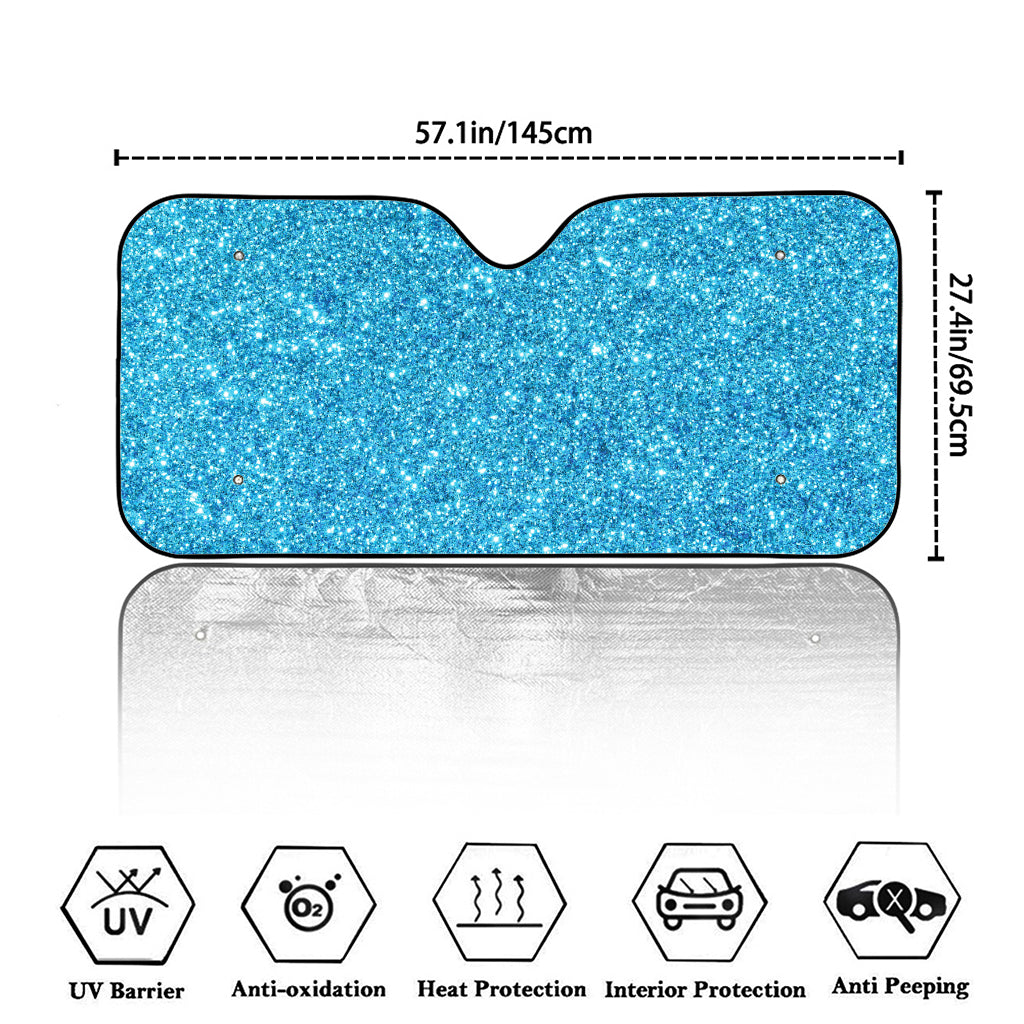 Ocean Blue (NOT Real) Glitter Print Car Windshield Sun Shade