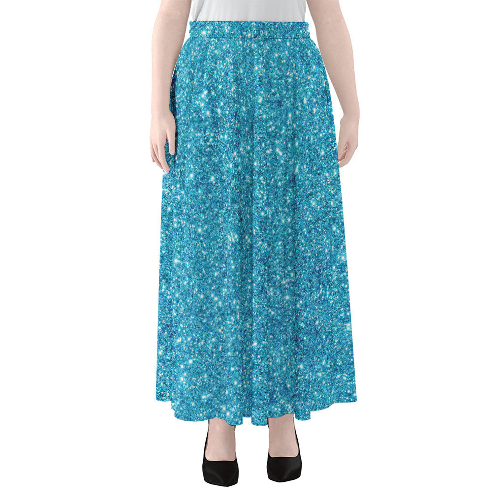 Ocean Blue (NOT Real) Glitter Print Chiffon Maxi Skirt