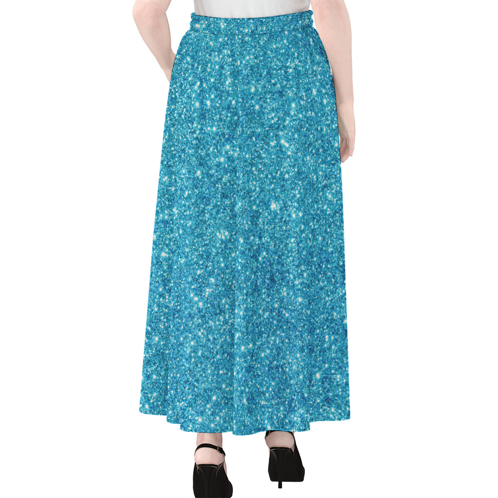 Ocean Blue (NOT Real) Glitter Print Chiffon Maxi Skirt