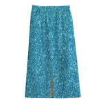 Ocean Blue (NOT Real) Glitter Print Cotton Front Slit Maxi Skirt