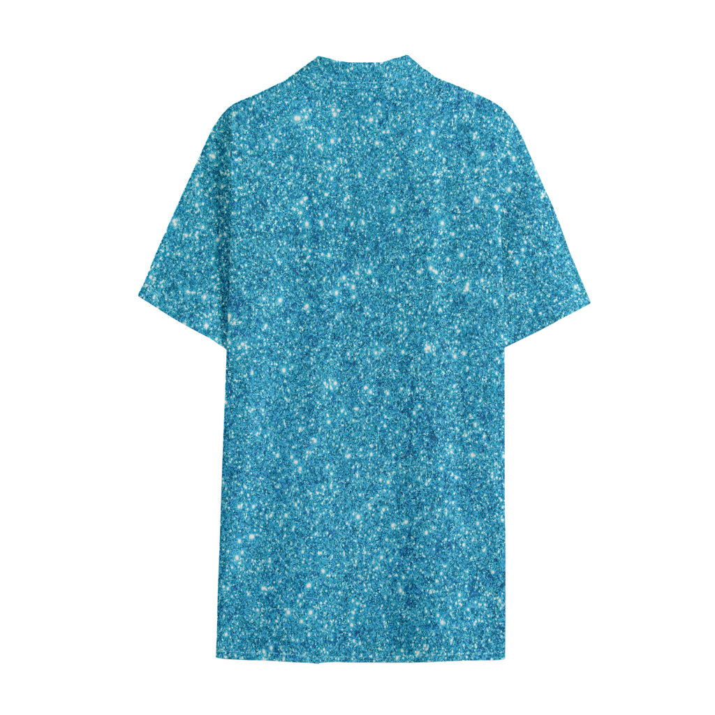 Ocean Blue (NOT Real) Glitter Print Cotton Hawaiian Shirt