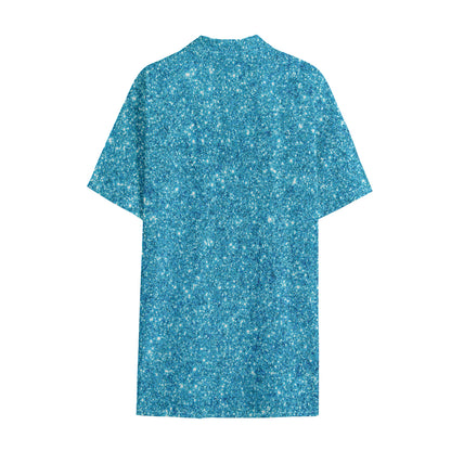 Ocean Blue (NOT Real) Glitter Print Cotton Hawaiian Shirt