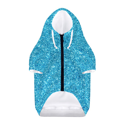Ocean Blue (NOT Real) Glitter Print Dog Zip Up Hoodie