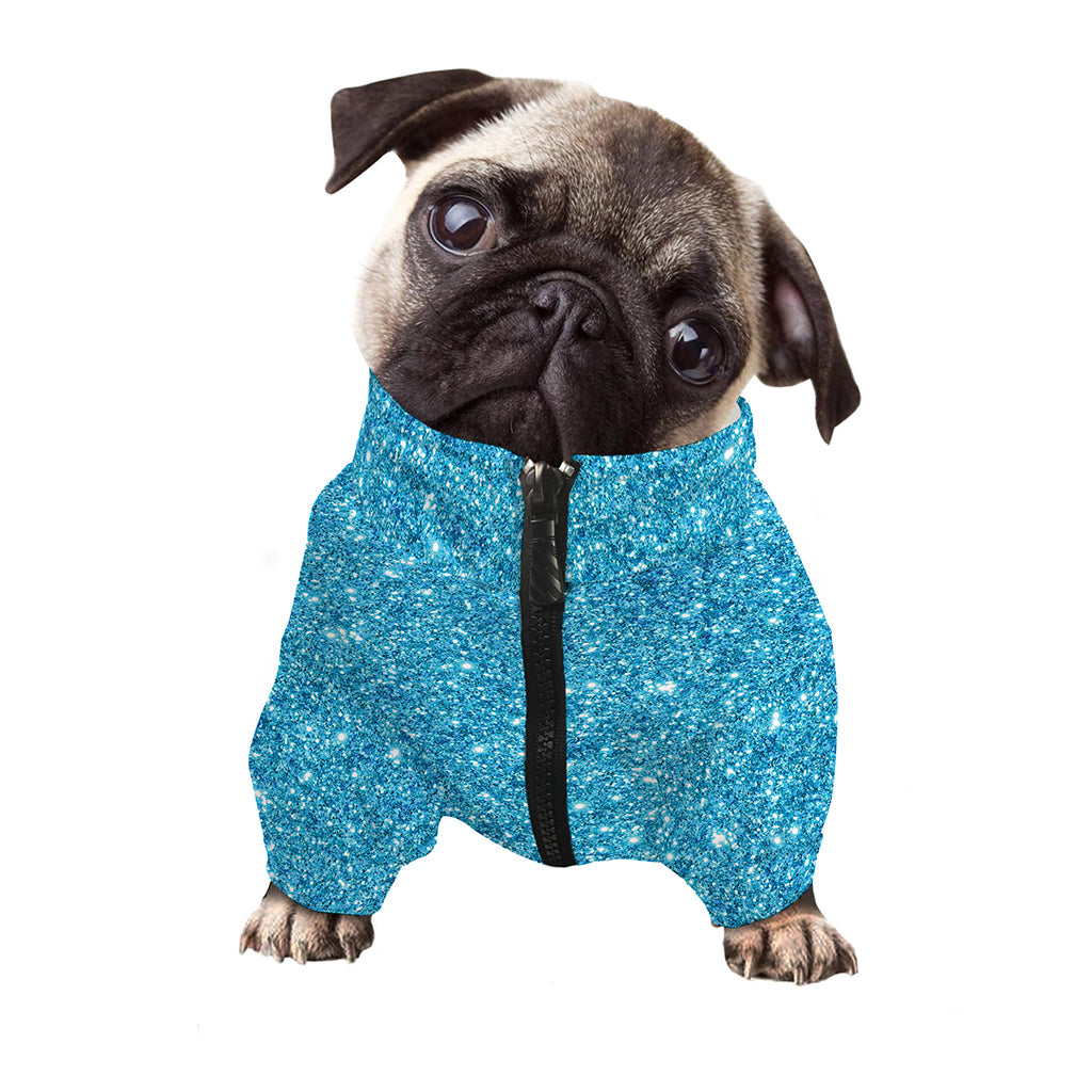 Ocean Blue (NOT Real) Glitter Print Dog Zip Up Jacket