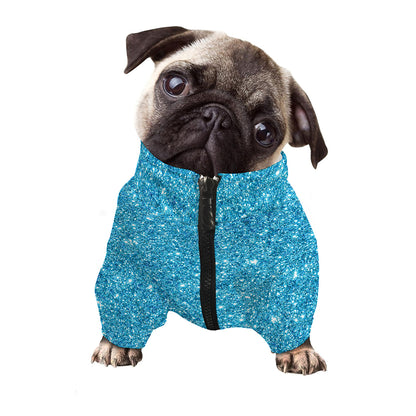Ocean Blue (NOT Real) Glitter Print Dog Zip Up Jacket