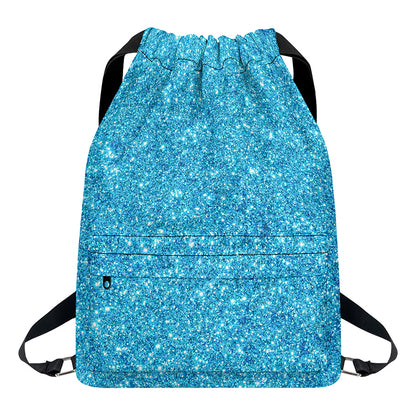 Ocean Blue (NOT Real) Glitter Print Drawstring Backpack