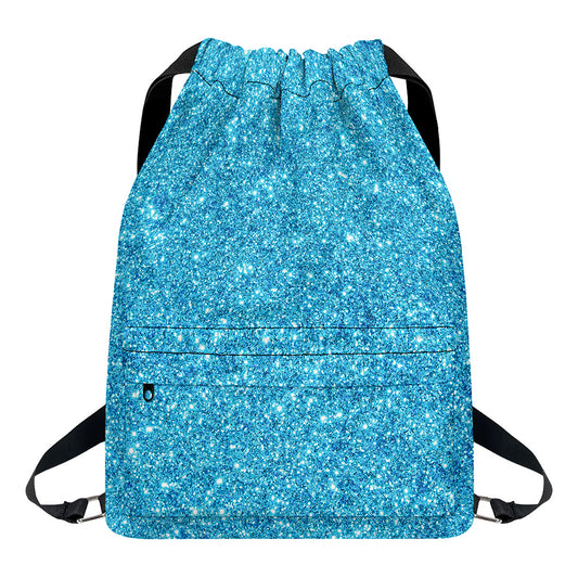 Ocean Blue (NOT Real) Glitter Print Drawstring Backpack