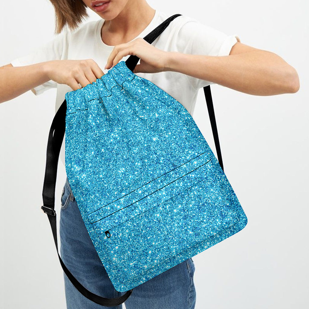 Ocean Blue (NOT Real) Glitter Print Drawstring Backpack