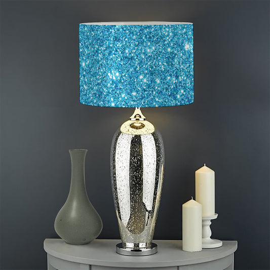 Ocean Blue (NOT Real) Glitter Print Drum Lamp Shade